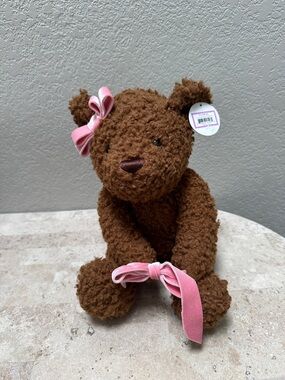 Plush Brown Teddy Bear with Pink Bows - wrap around vase it's a girl, flower
